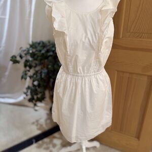 J.‎ Crew White Sleeveless Ruffle Shoulder Dress Lined Size: 4 Light Airy Breezy